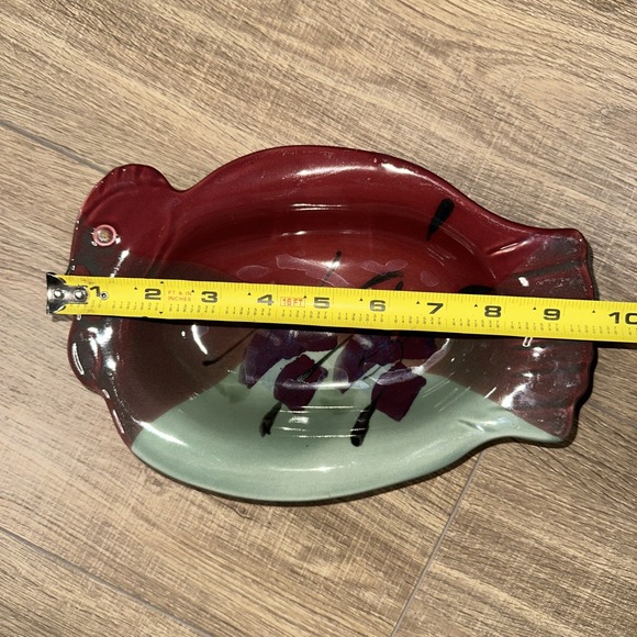 Kent Follette Signed Art Pottery Cranberry Red Green Chicken Fish Bowls Set Of 2 - Picture 5 of 5